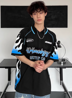 404MOB Flame Printed Lapel Soccer Jersey Polo