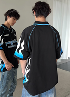404MOB Flame Printed Lapel Soccer Jersey Polo
