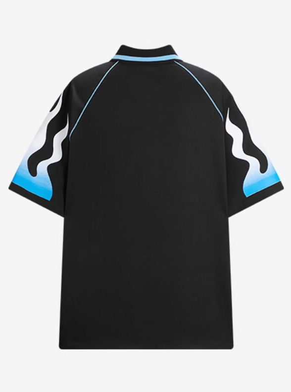 404MOB Flame Printed Lapel Soccer Jersey Polo
