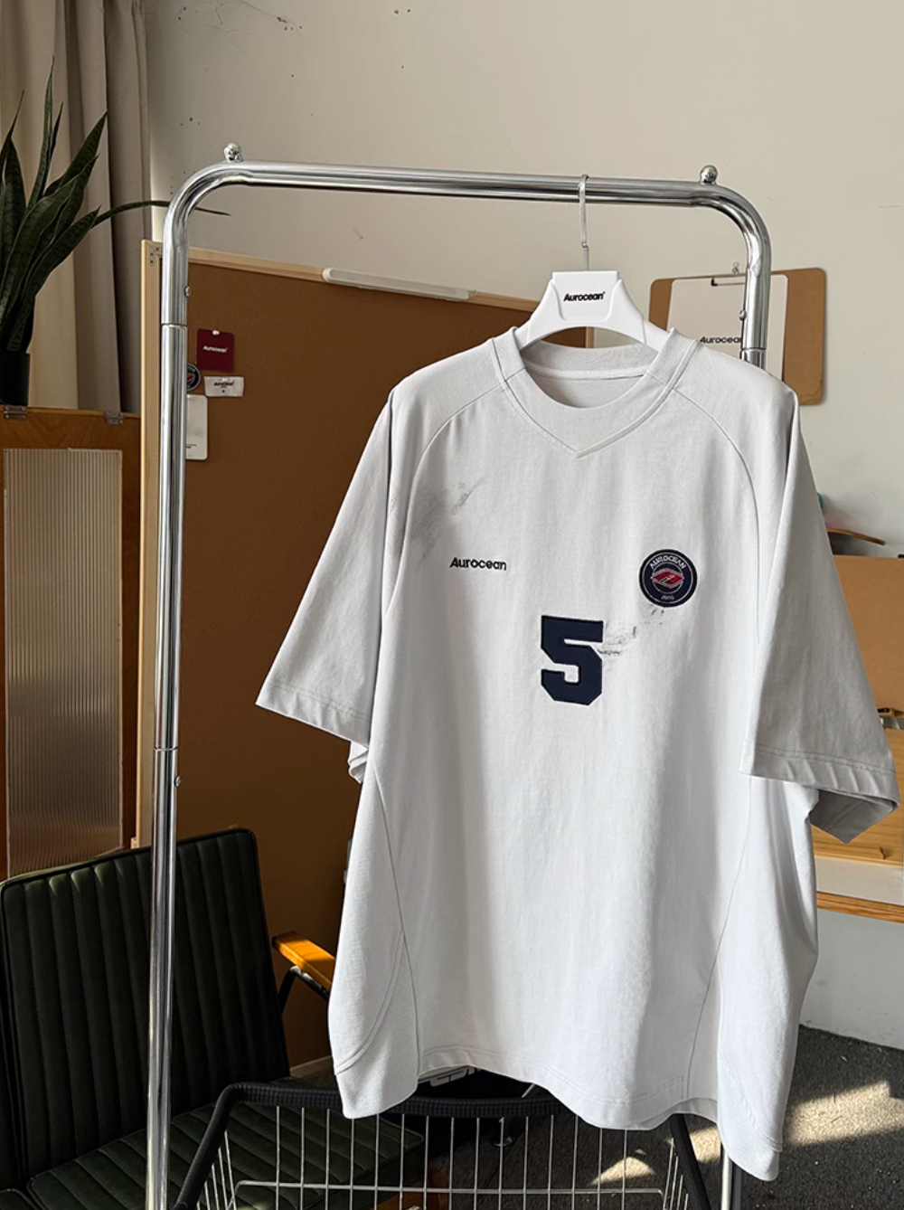 Aurocean Dirty Dye Aged Vintage Patch Embroidered Soccer Jersey Tee