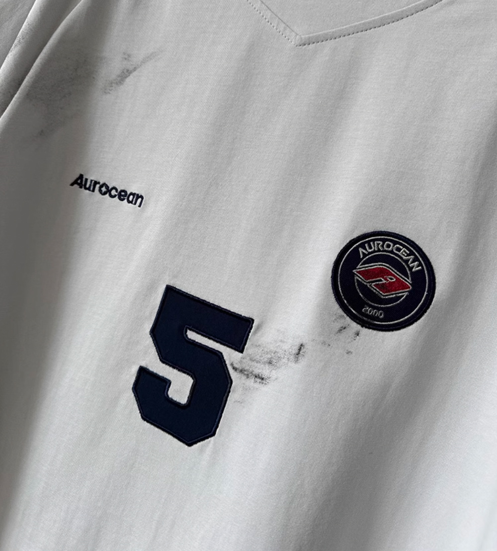 Aurocean Dirty Dye Aged Vintage Patch Embroidered Soccer Jersey Tee