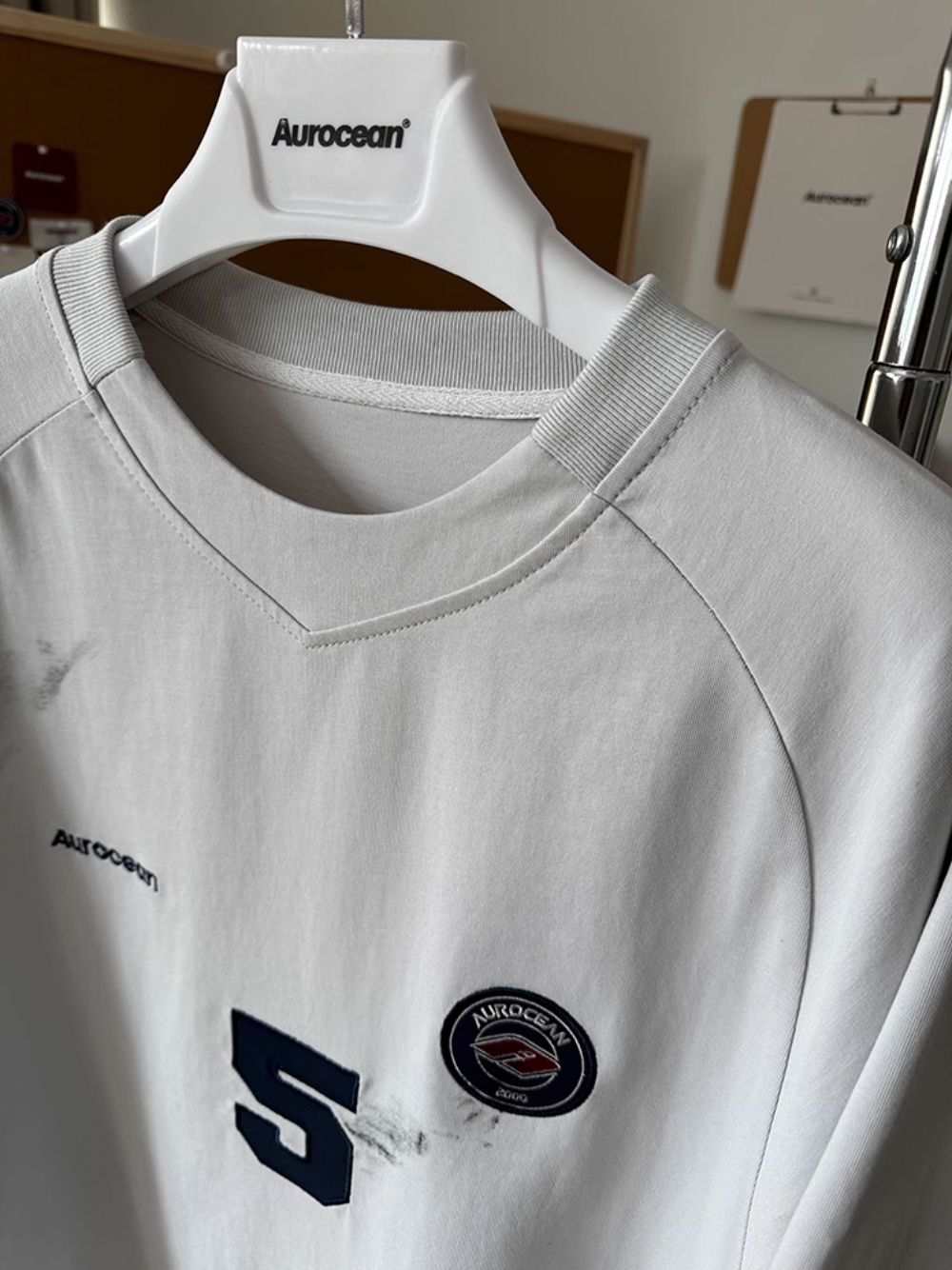 Aurocean Dirty Dye Aged Vintage Patch Embroidered Soccer Jersey Tee