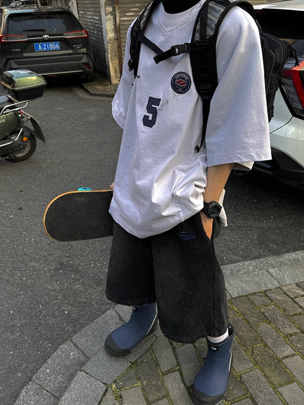 Aurocean Dirty Dye Aged Vintage Patch Embroidered Soccer Jersey Tee