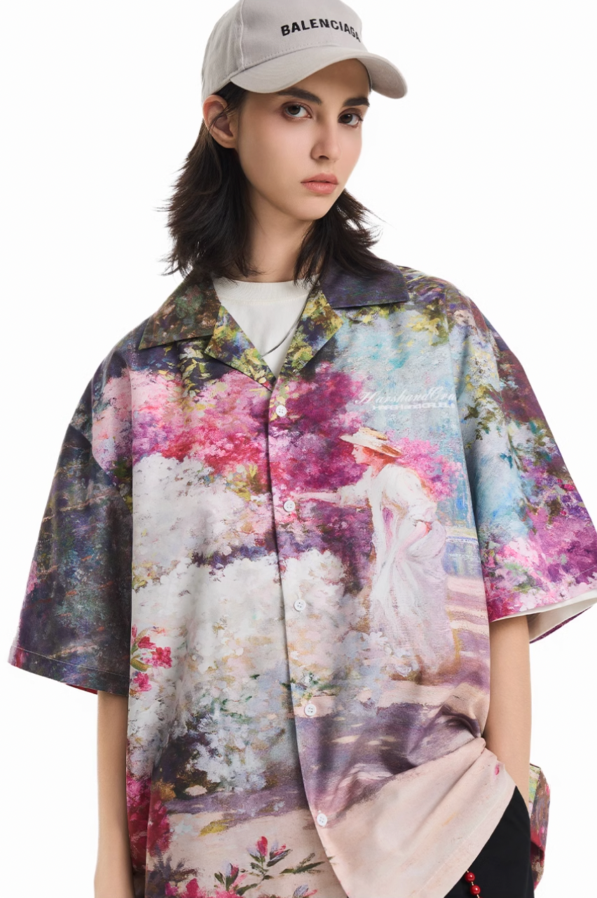 Harsh and Cruel Oil Painting Garden Cuban Shirt