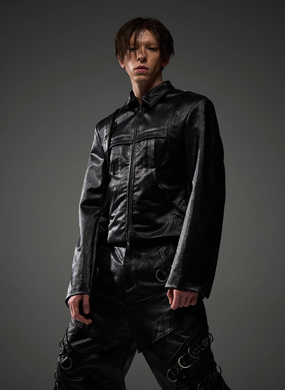 BLIND NO PLAN Short Silhouette Slim Fit Leather Jacket