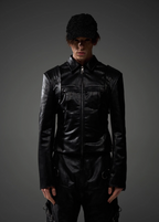 BLIND NO PLAN Short Silhouette Slim Fit Leather Jacket