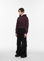 BLIND NO PLAN Basic Patchwork Logo Embroidery Short Hoodie