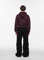 BLIND NO PLAN Basic Patchwork Logo Embroidery Short Hoodie