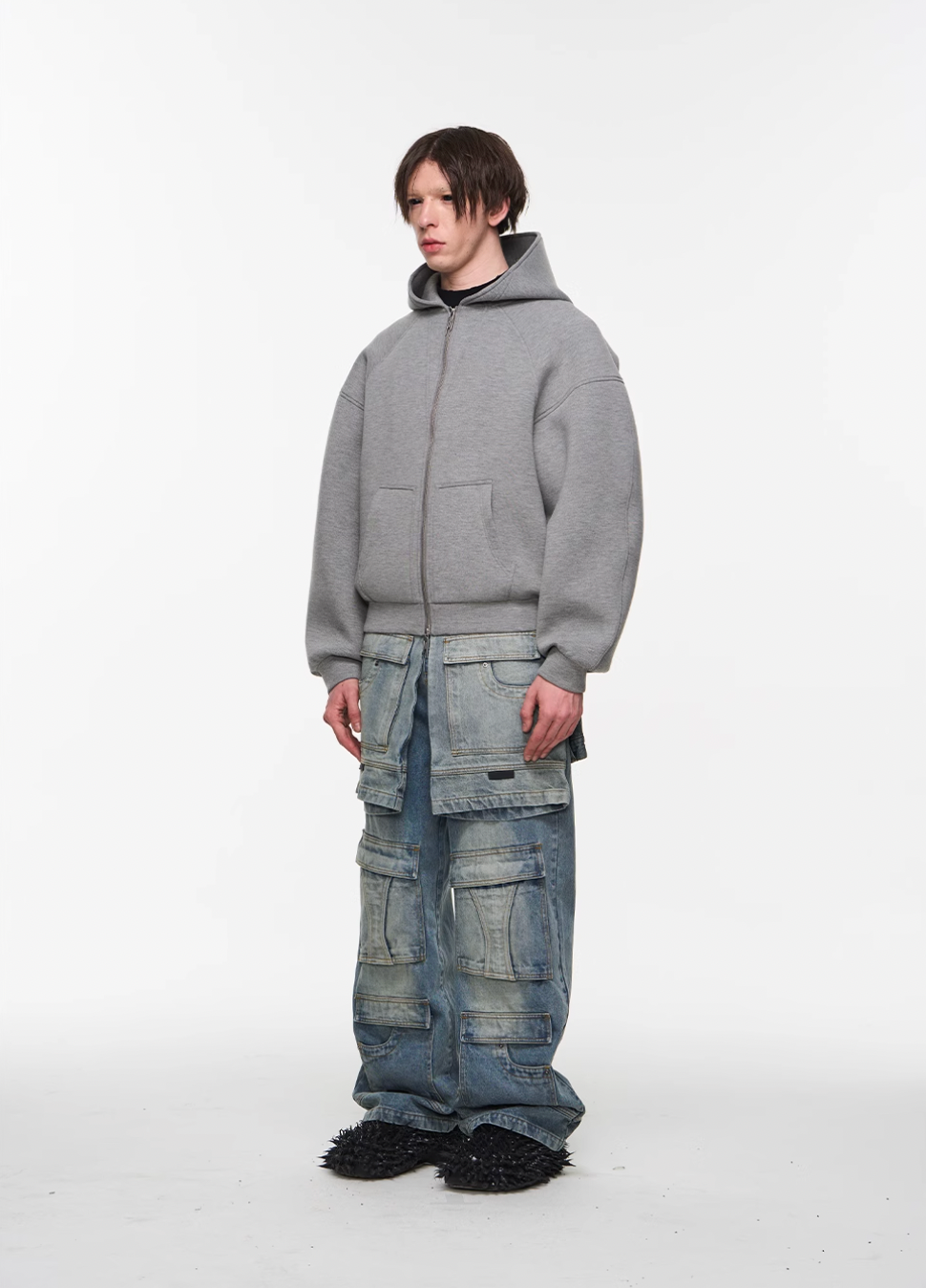 BLIND NO PLAN Embroidered Plunging Sleeve Air Hoodie