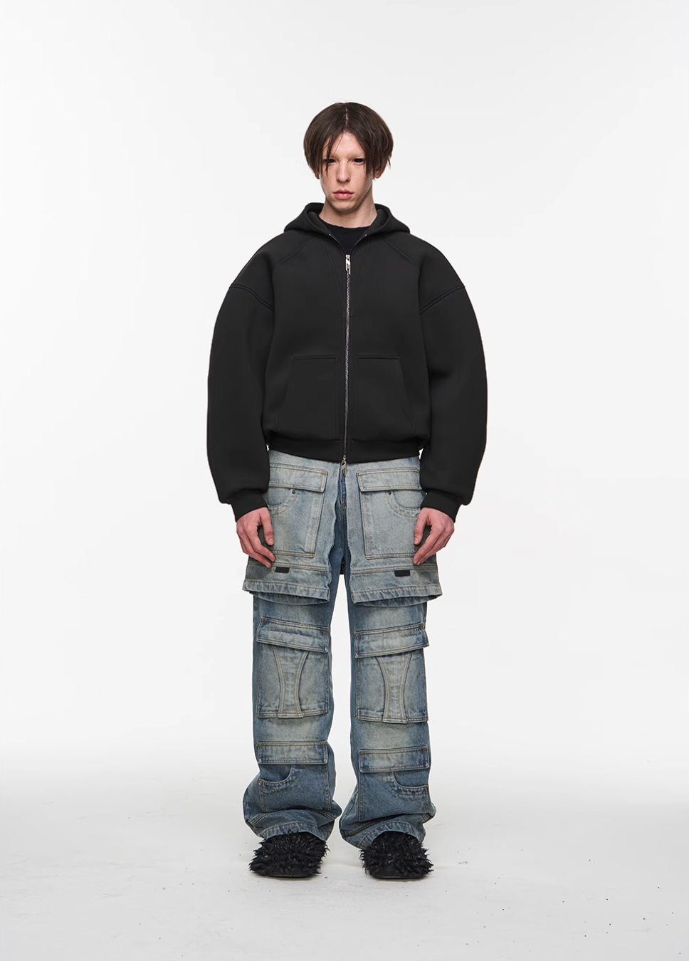 BLIND NO PLAN Embroidered Plunging Sleeve Air Hoodie