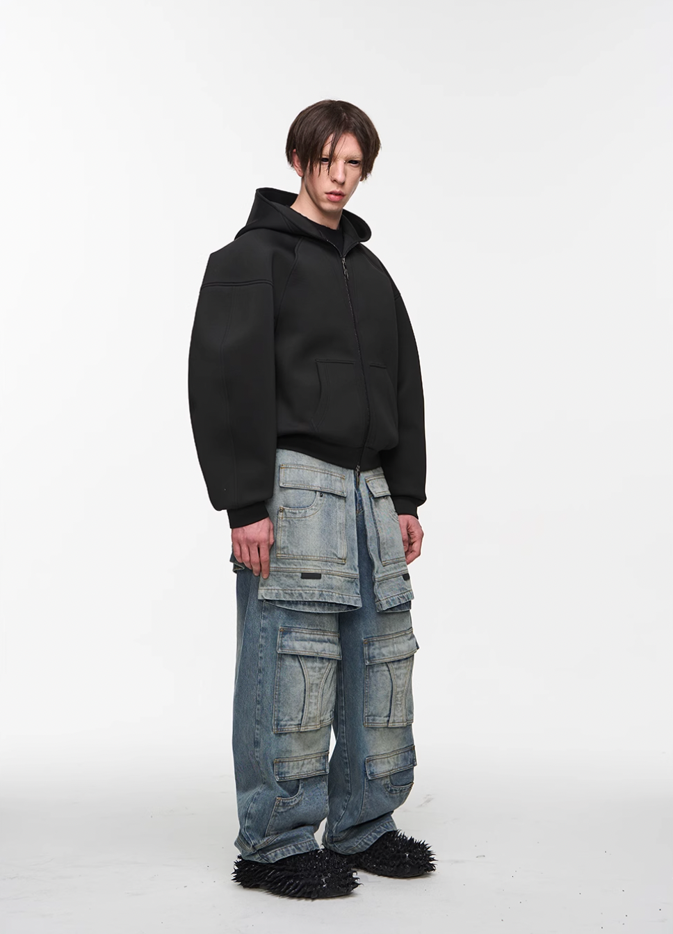 BLIND NO PLAN Embroidered Plunging Sleeve Air Hoodie