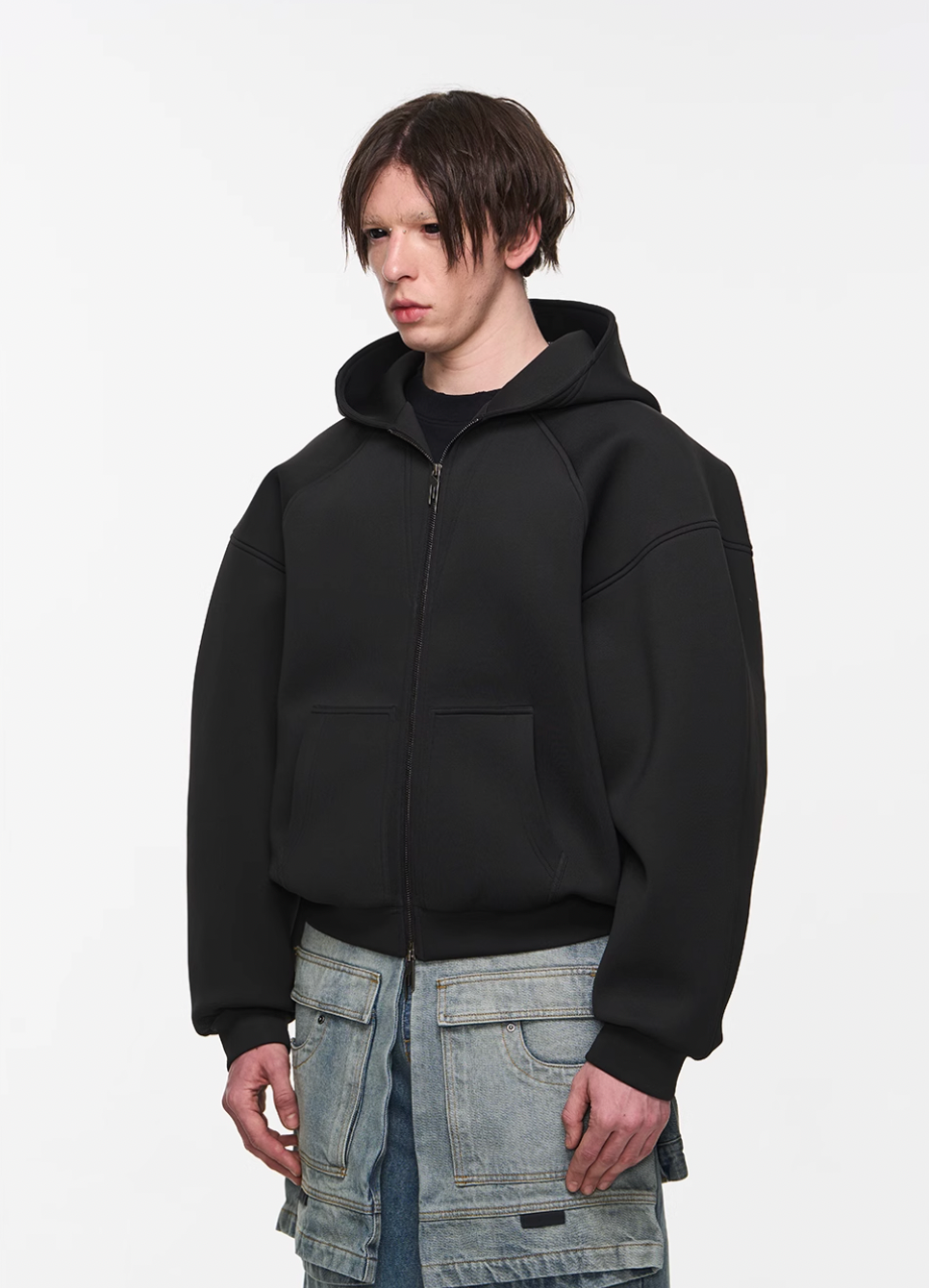 BLIND NO PLAN Embroidered Plunging Sleeve Air Hoodie