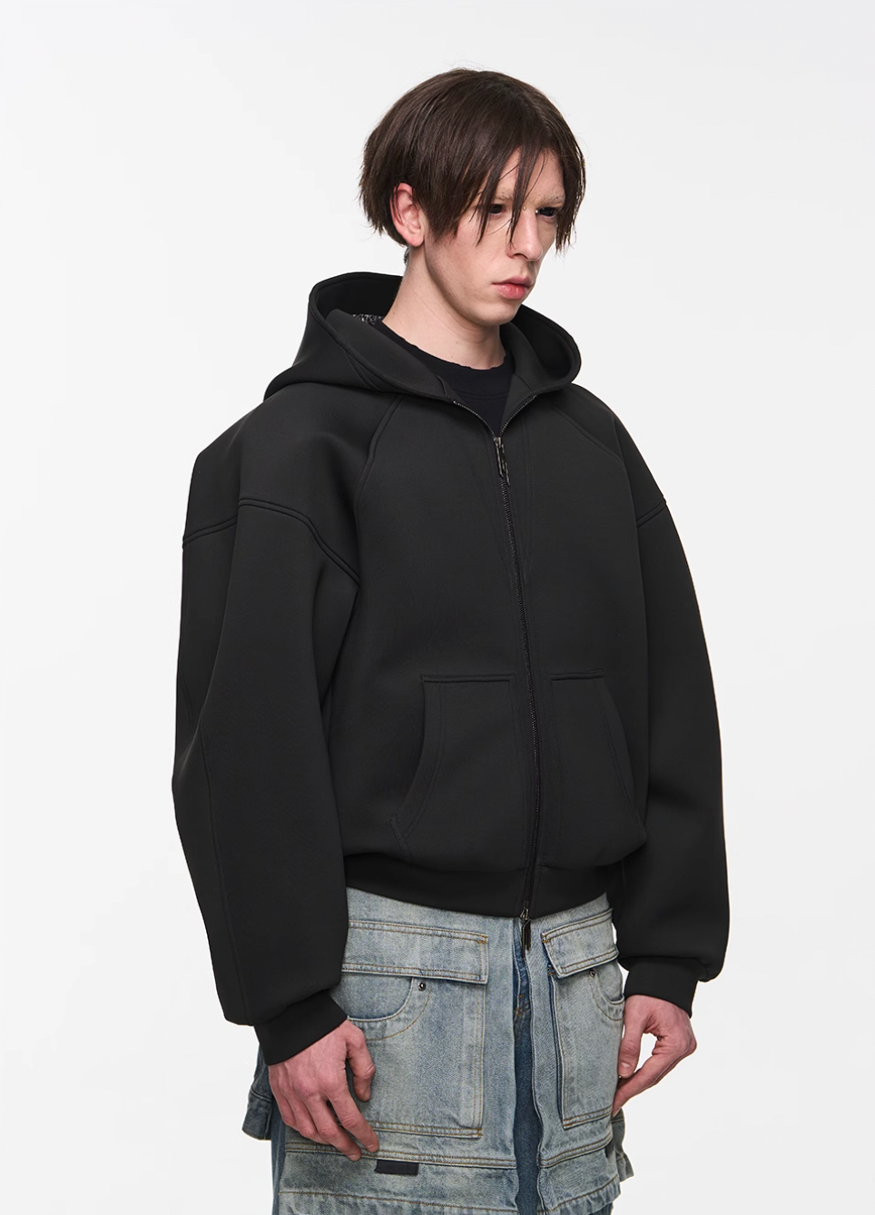 BLIND NO PLAN Embroidered Plunging Sleeve Air Hoodie