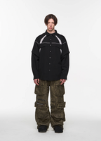 BLIND NO PLAN Detachable Textured Contrast Patchwork Shirt