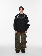 BLIND NO PLAN Detachable Textured Contrast Patchwork Shirt