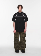 BLIND NO PLAN Detachable Textured Contrast Patchwork Shirt