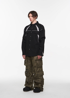 BLIND NO PLAN Detachable Textured Contrast Patchwork Shirt