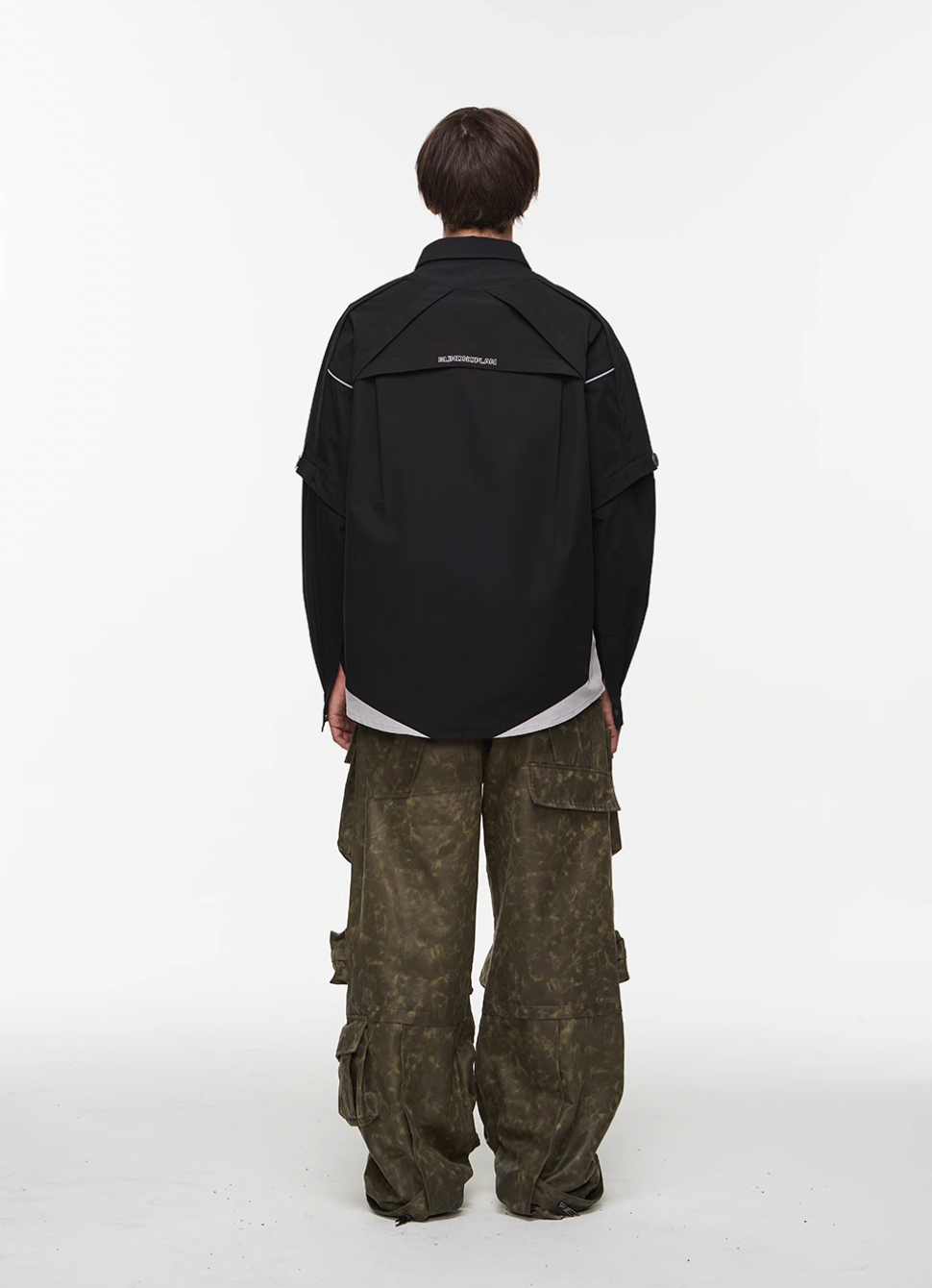 BLIND NO PLAN Detachable Textured Contrast Patchwork Shirt