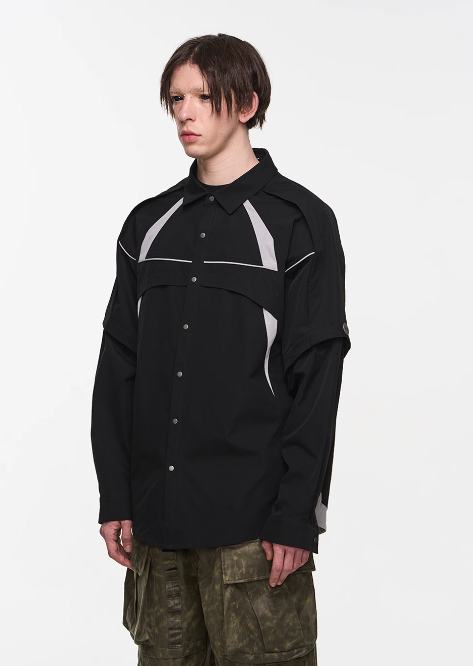BLIND NO PLAN Detachable Textured Contrast Patchwork Shirt