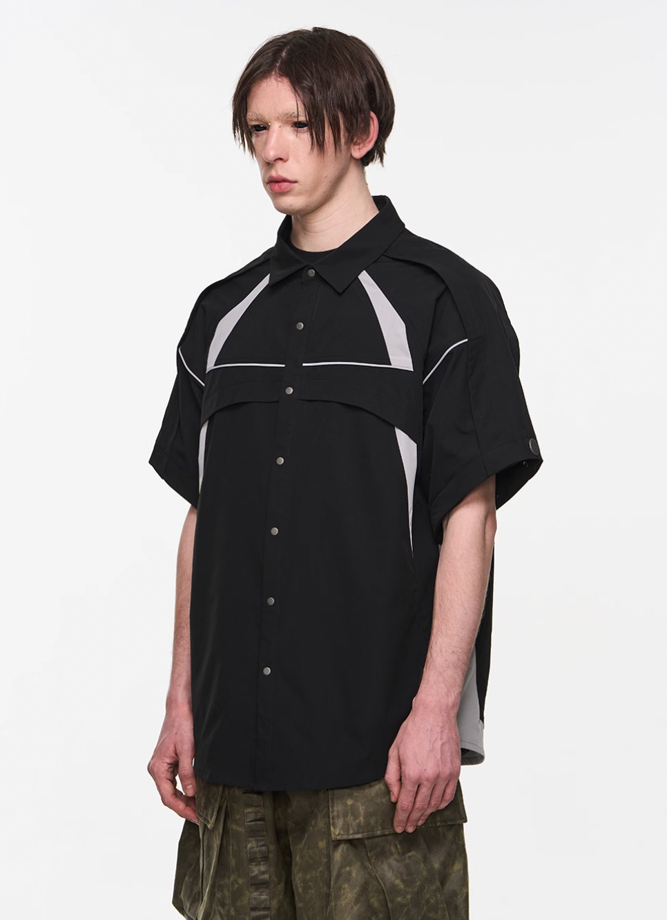 BLIND NO PLAN Detachable Textured Contrast Patchwork Shirt