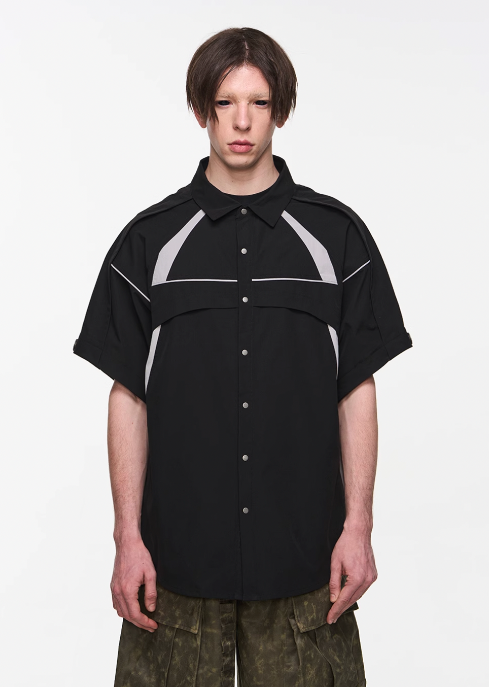 BLIND NO PLAN Detachable Textured Contrast Patchwork Shirt
