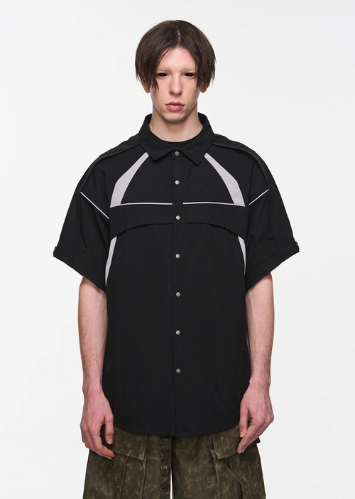 BLIND NO PLAN Detachable Textured Contrast Patchwork Shirt