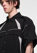 BLIND NO PLAN Detachable Textured Contrast Patchwork Shirt