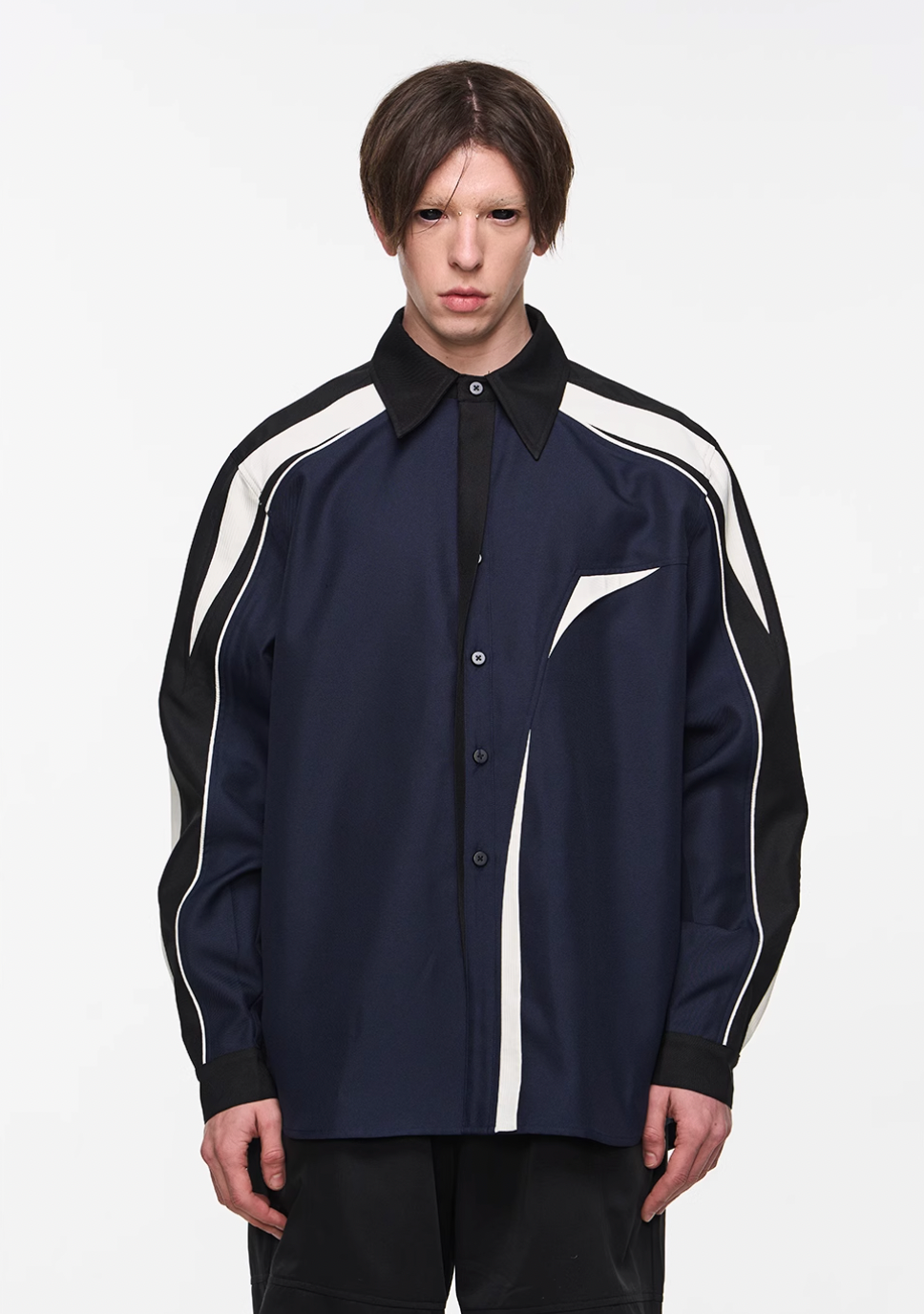 BLIND NO PLAN Asymmetric Colorblocking Long Sleeve Shirt