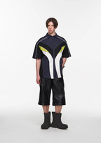 BLIND NO PLAN Colorblocked 3D Striped Short Sleeved Shirt