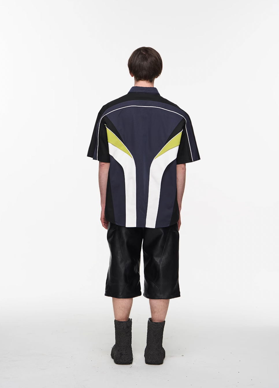BLIND NO PLAN Colorblocked 3D Striped Short Sleeved Shirt