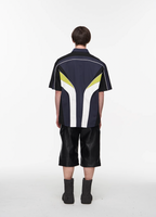 BLIND NO PLAN Colorblocked 3D Striped Short Sleeved Shirt