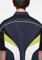 BLIND NO PLAN Colorblocked 3D Striped Short Sleeved Shirt