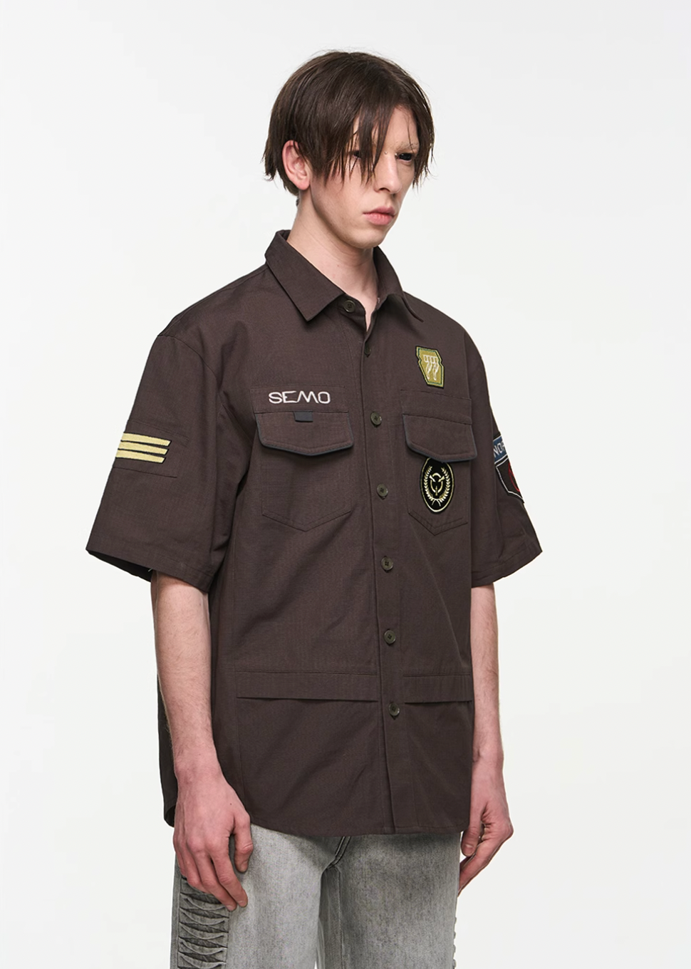 BLIND NO PLAN Badge Embroidered Short Sleeve Shirt