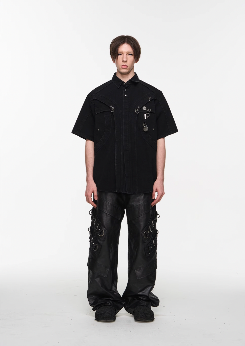 BLIND NO PLAN Metal Surround Fly Sleeve Short Sleeve Pocket Shirt