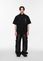 BLIND NO PLAN Metal Surround Fly Sleeve Short Sleeve Pocket Shirt