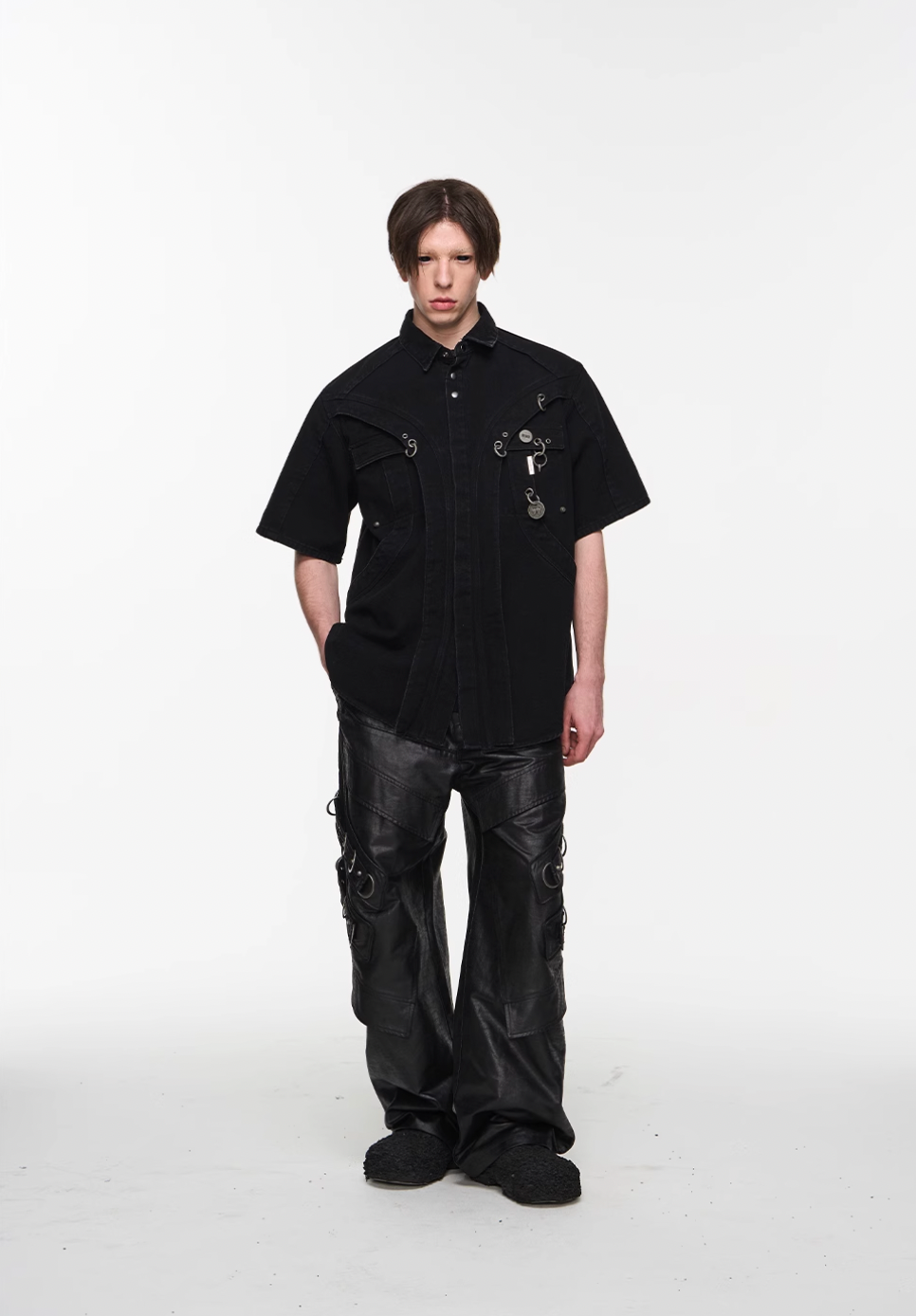BLIND NO PLAN Metal Surround Fly Sleeve Short Sleeve Pocket Shirt