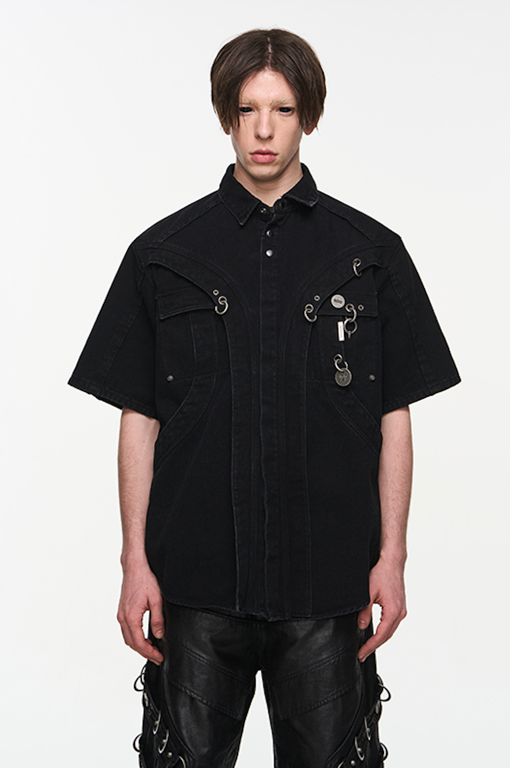 BLIND NO PLAN Metal Surround Fly Sleeve Short Sleeve Pocket Shirt