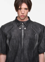 BLIND NO PLAN Patchwork Leather Biker Short Sleeve Shirt