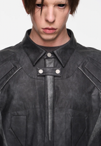 BLIND NO PLAN Patchwork Leather Biker Short Sleeve Shirt