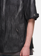 BLIND NO PLAN Patchwork Leather Biker Short Sleeve Shirt