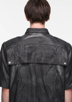 BLIND NO PLAN Patchwork Leather Biker Short Sleeve Shirt