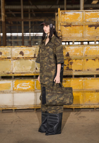 BLIND NO PLAN Camouflage Raw Edge Patchwork Leather Shirt