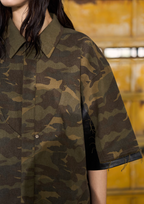 BLIND NO PLAN Camouflage Raw Edge Patchwork Leather Shirt