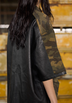 BLIND NO PLAN Camouflage Raw Edge Patchwork Leather Shirt