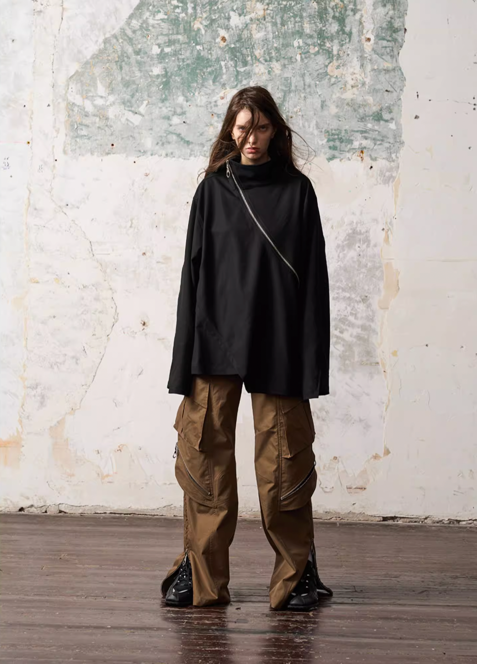 BLIND NO PLAN Multi Zipper Patchwork Work Cargo Pants