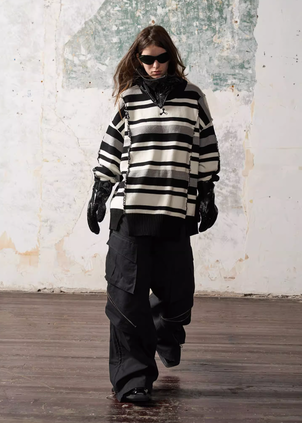 BLIND NO PLAN Multi Zipper Patchwork Work Cargo Pants