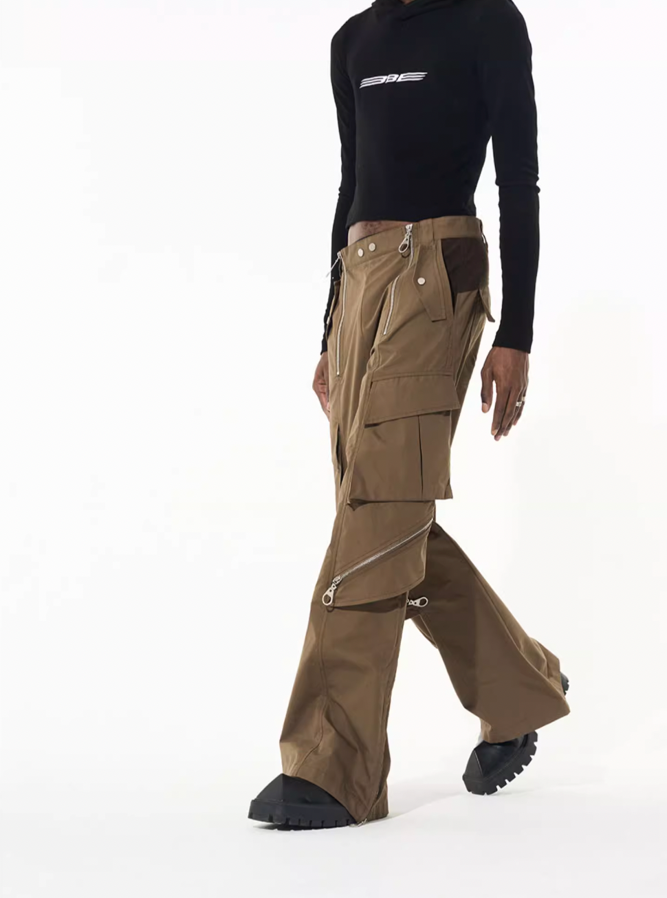 BLIND NO PLAN Multi Zipper Patchwork Work Cargo Pants