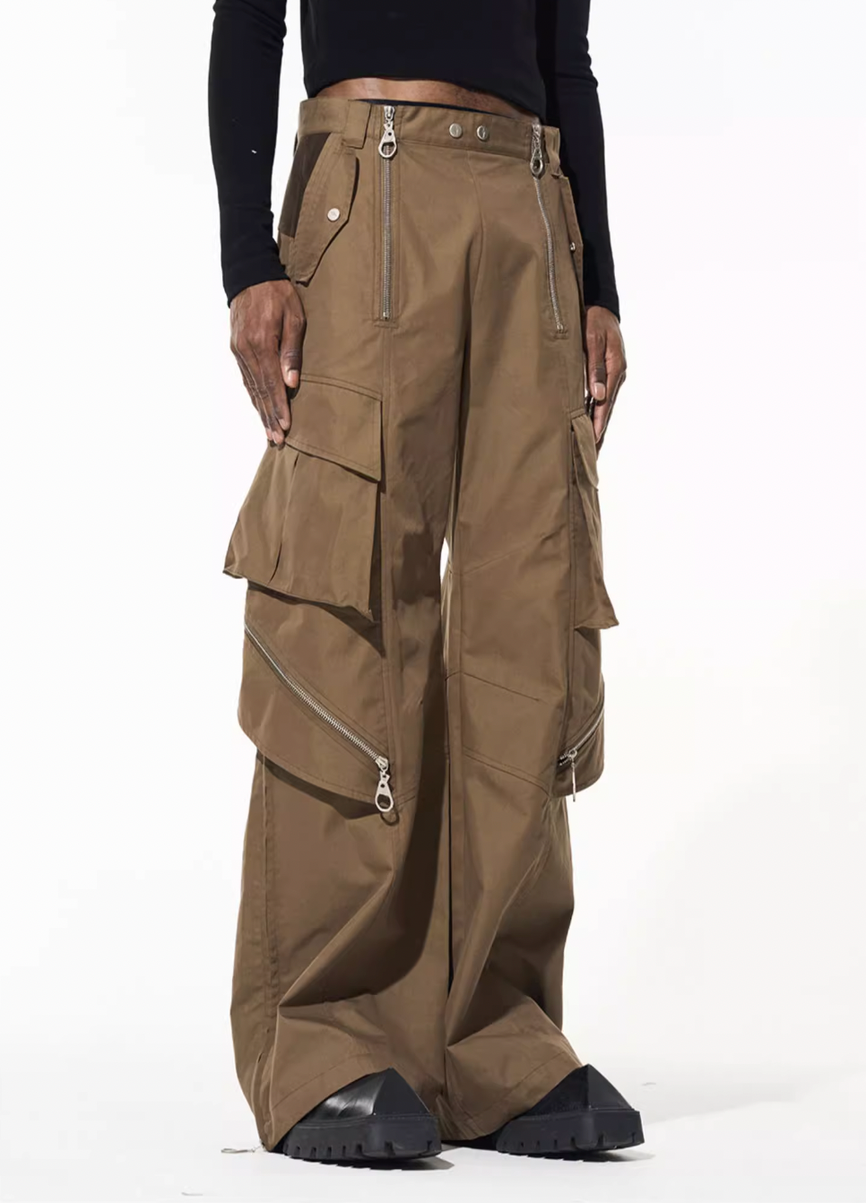 BLIND NO PLAN Multi Zipper Patchwork Work Cargo Pants