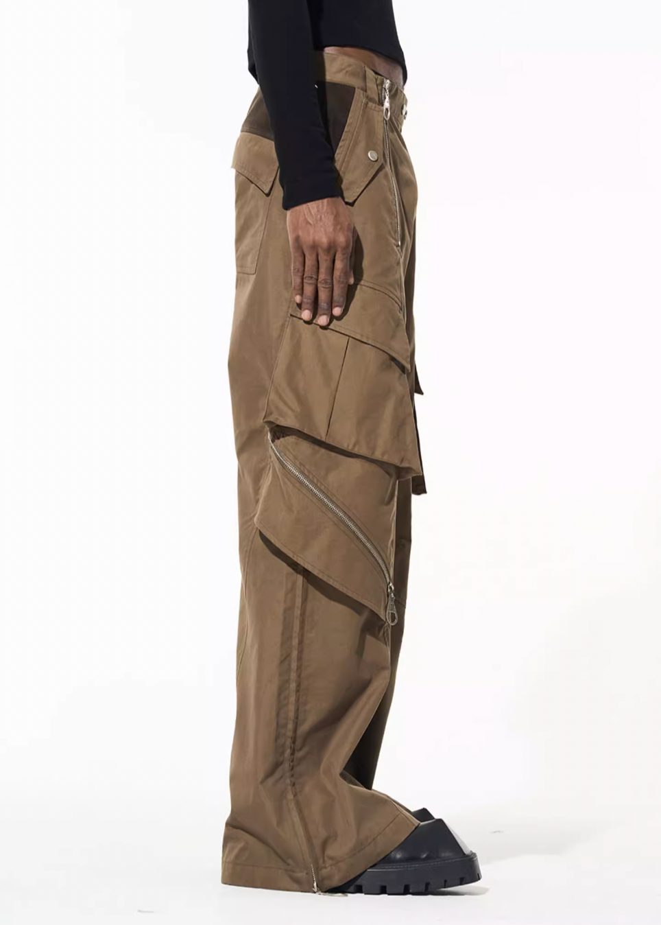BLIND NO PLAN Multi Zipper Patchwork Work Cargo Pants