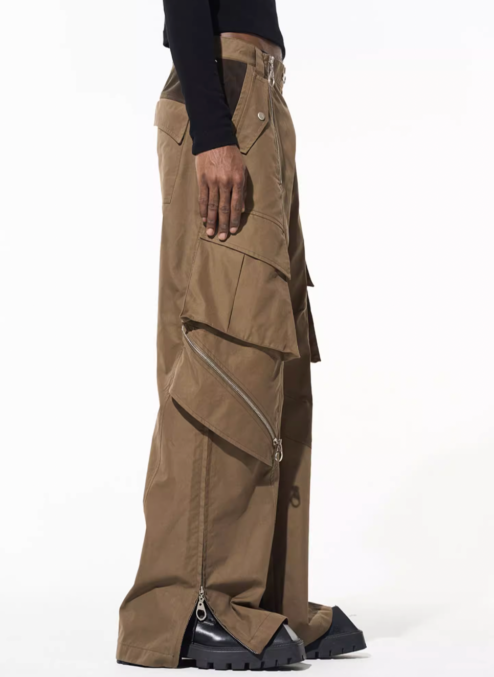 BLIND NO PLAN Multi Zipper Patchwork Work Cargo Pants